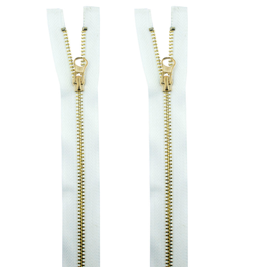 White 2 PCs No.5 Brass Closed Ended Zipper 65cmL x 32mmW