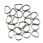Silver tone 14 mm small D ring buckle on a white background
