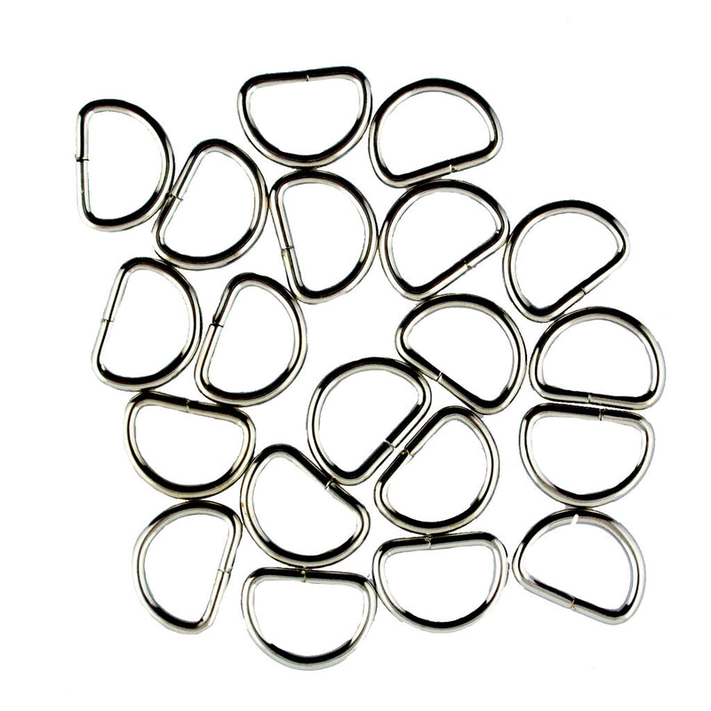 Silver tone 14 mm small D ring buckle on a white background