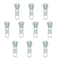 Pack of 10 white No.5 zip pulls with automatic head sliders.