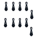 Pack of 10 waterproof black metal zip pulls with head sliders.