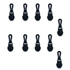 Pack of 10 waterproof black metal zip pulls with head sliders.