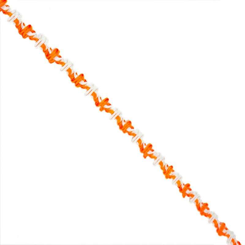 Close-up of orange and white fabric sew in trim