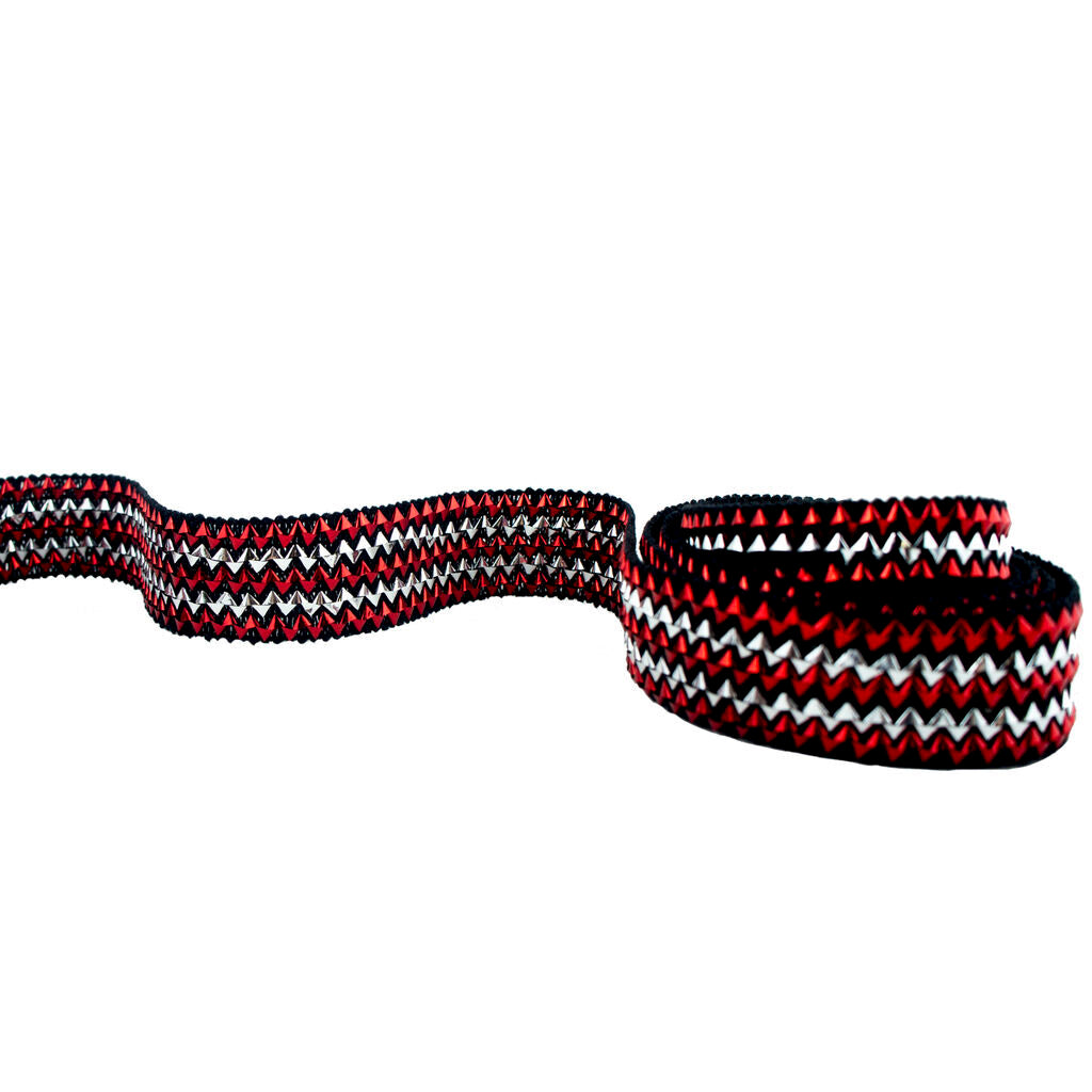 Roll of 3 metres red, silver and black sew in trim