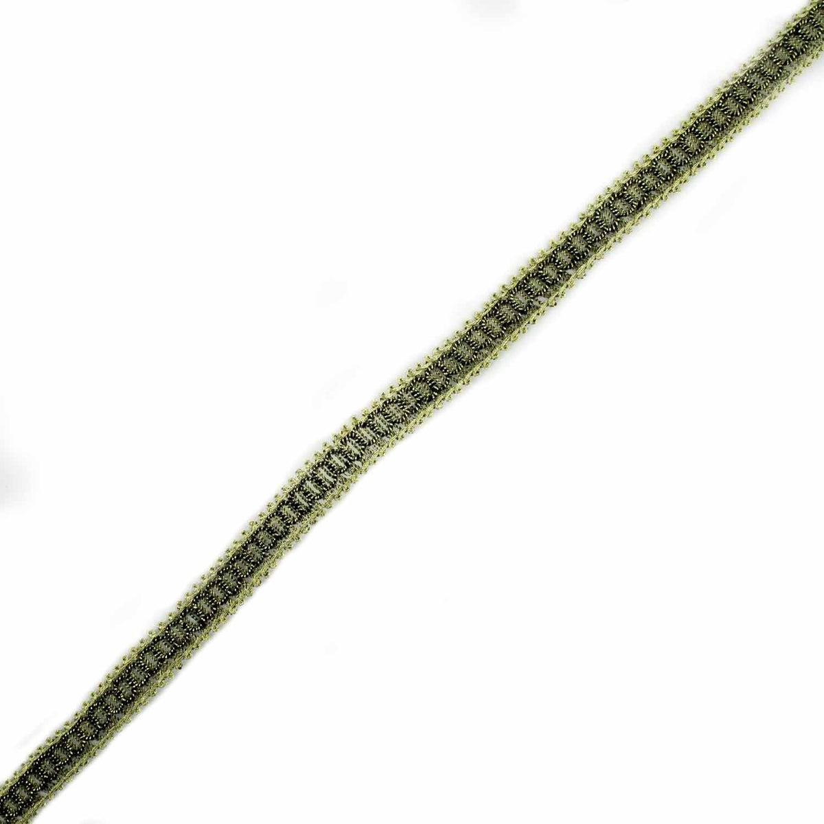 Full length of the 3 metres antique gold tone trim displayed flat.