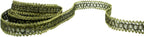 Detailed loop pattern of antique gold tone trim on a white background.