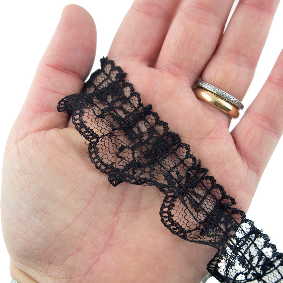 Black Lace Trim Edging for Clothing and Accessory Embellishment - 30 mm Wide - 3 Metres