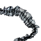 Close-up of black lace trim border showing intricate design