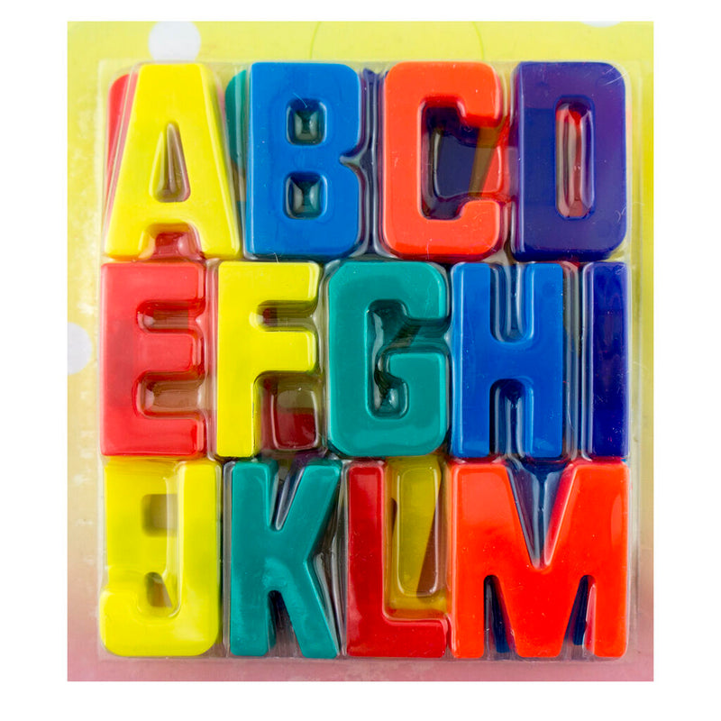 Colourful magnetic alphabet letters for kids' learning on a fridge.