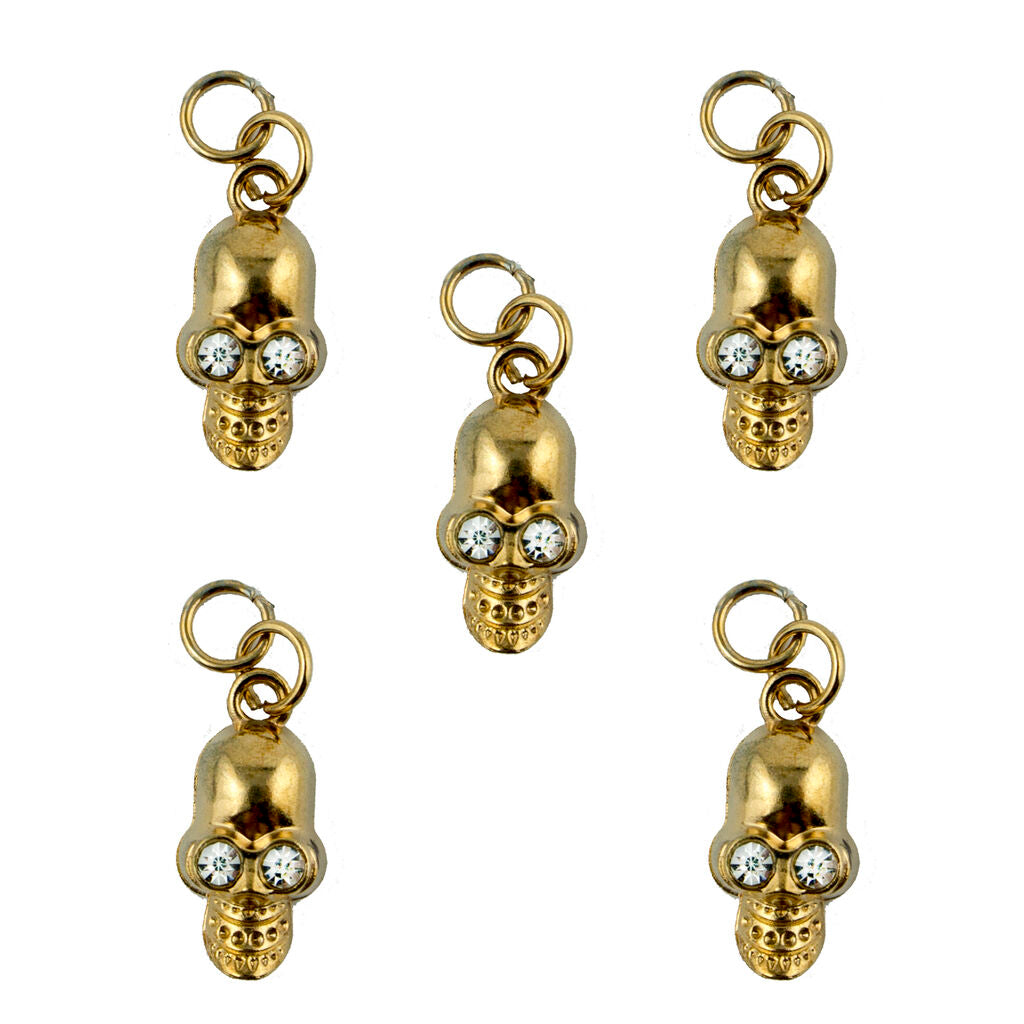 Copper gold skull pendant with crystal eyes, 20 x 10 mm.
