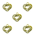 Gold tone heart pendant with white crystals, 25 x 20 mm.