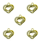 Gold tone heart pendant with white crystals, 25 x 20 mm.
