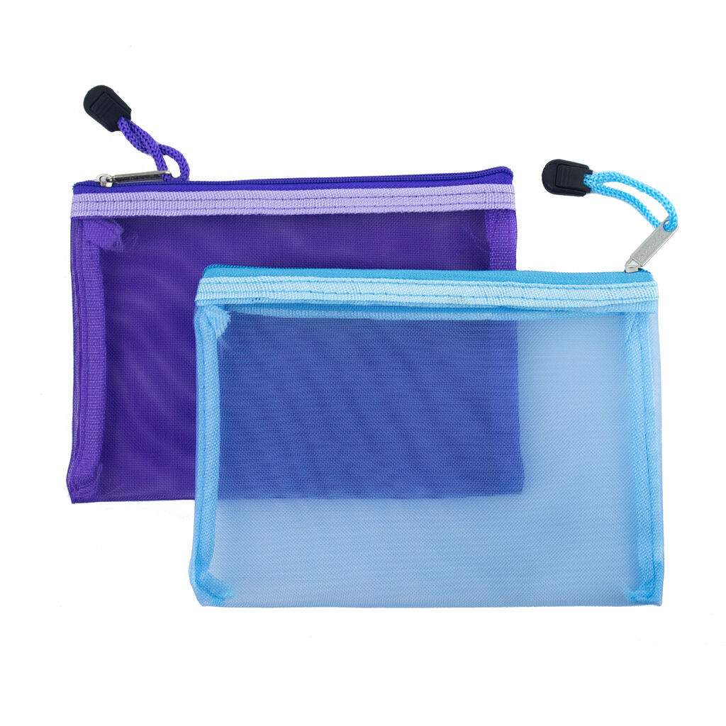 Two colourful B6 mesh nylon zip files in assorted colours.