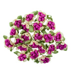 Pack of 20 double colour ribbon flower trims in bright purple.