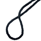 Close-up of black rope trim, showcasing its texture and thickness.
