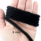 Black rope trim on a white background, 8 mm diameter.