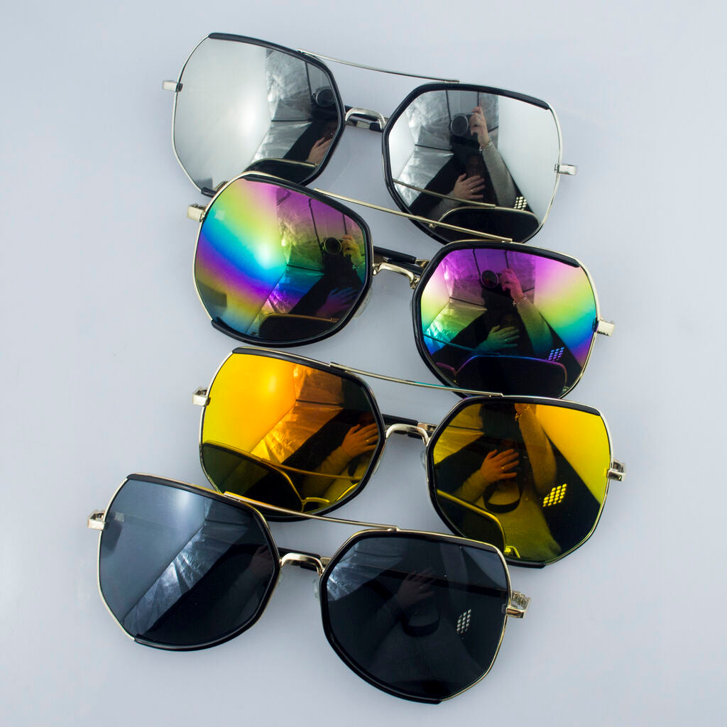 2 Pairs of Stylish Unisex Angular Framed Aviator Style Sunglasses - Frame 140 mm Wide x Arm 140 mm L