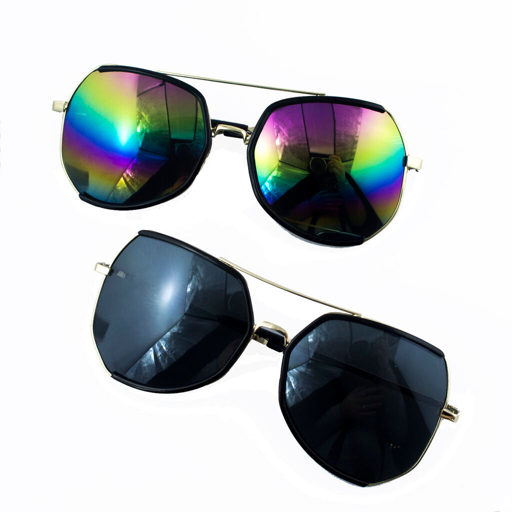 2 Pairs of Stylish Unisex Angular Framed Aviator Style Sunglasses - Frame 140 mm Wide x Arm 140 mm L