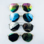 2 Pairs of Stylish Unisex Angular Framed Aviator Style Sunglasses - Frame 140 mm Wide x Arm 140 mm L