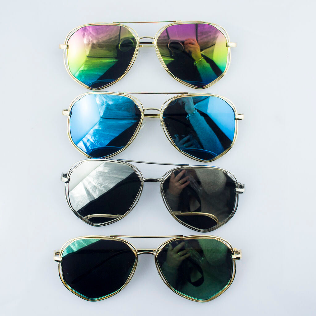 2 Pairs of Stylish Unisex Angular Framed Aviator Style Sunglasses - Frame 140 mm Wide x Arm 140 mm L