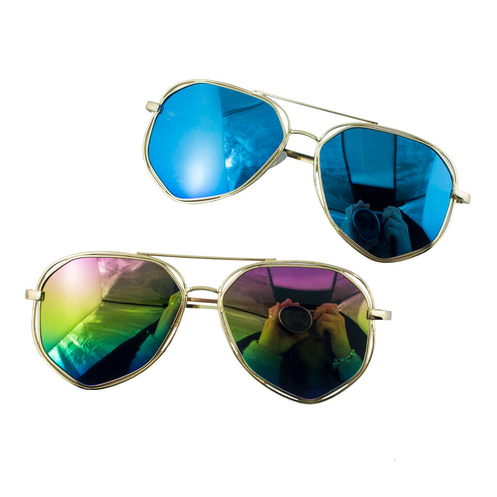 2 Pairs of Stylish Unisex Angular Framed Aviator Style Sunglasses - Frame 140 mm Wide x Arm 140 mm L