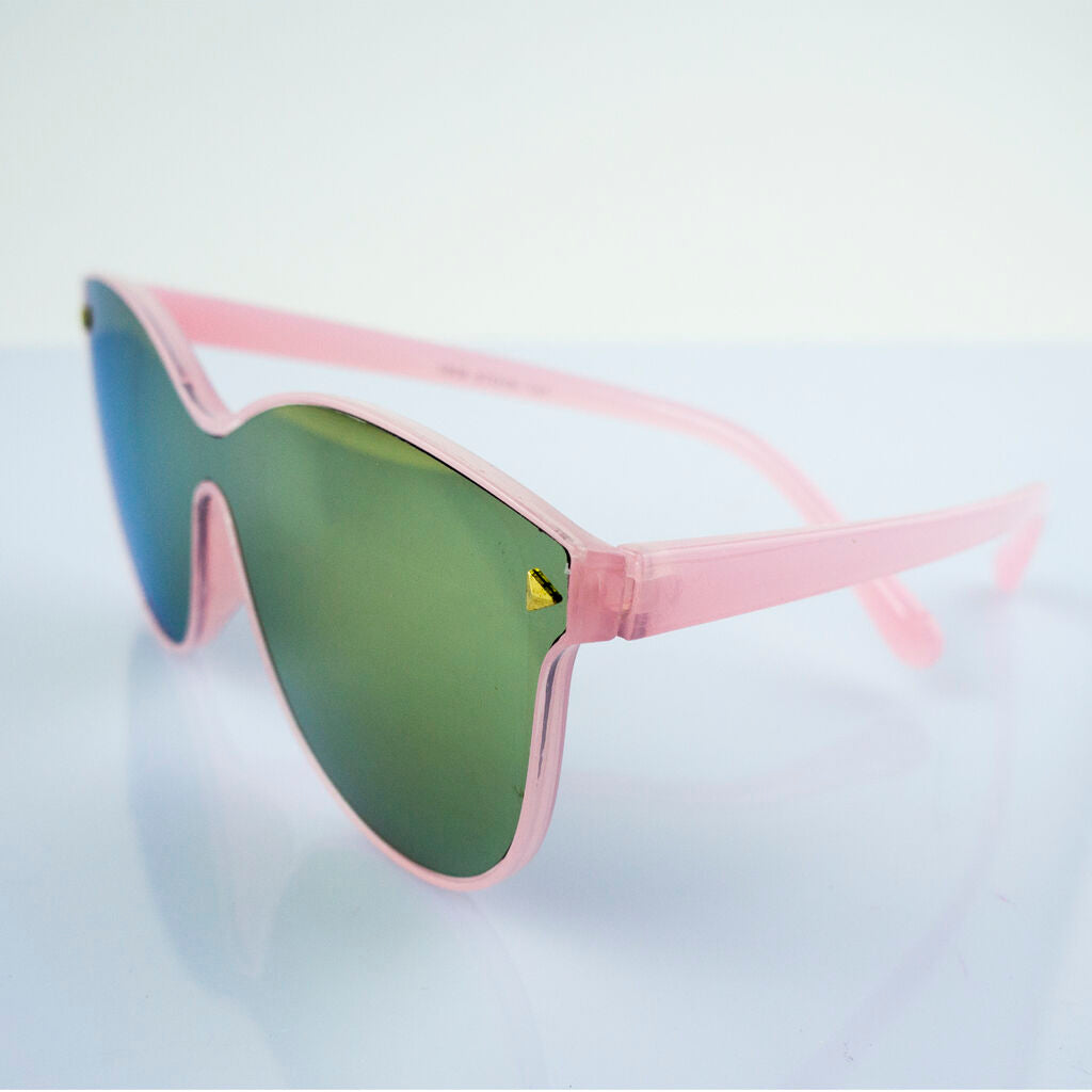 Close-up of the sunglasses showing the frame and lens details.