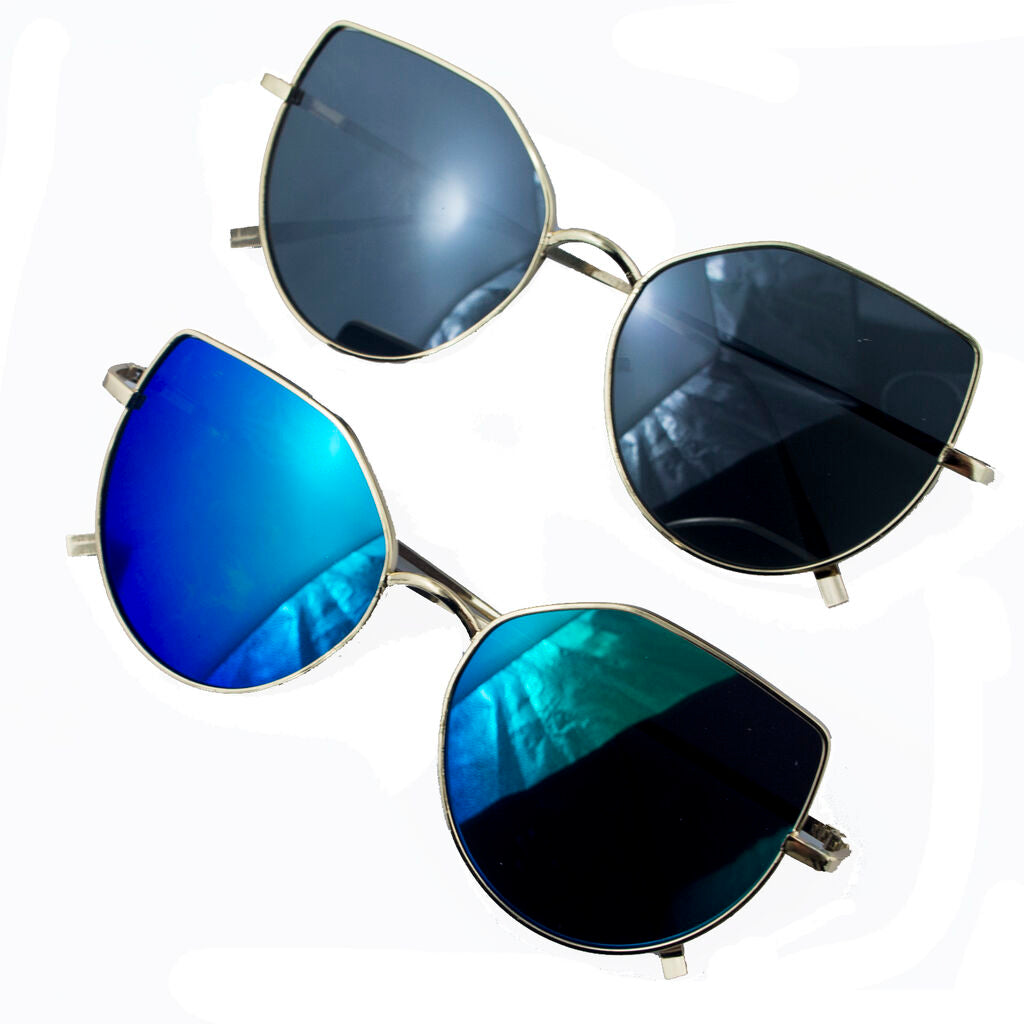 Two pairs of angular framed aviator sunglasses in assorted colours.