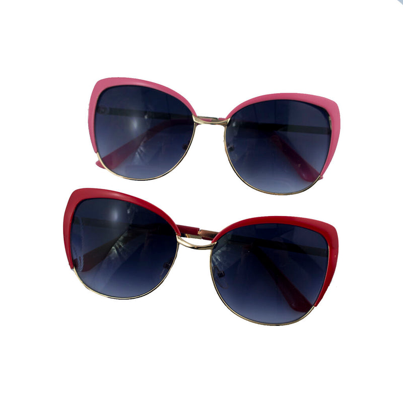 Two pairs of colourful ladies' cat eyes frame sunglasses.