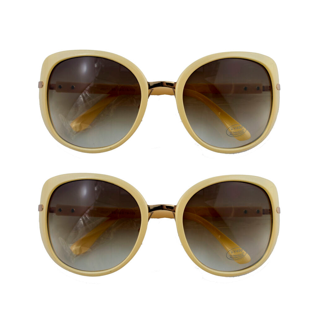 Two pairs of ladies' nude frame fashion sunglasses displayed.