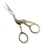 Large classic forged stork embroidery scissors with gold finish
