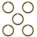 Five vintage gold tone metal keyrings displayed together.