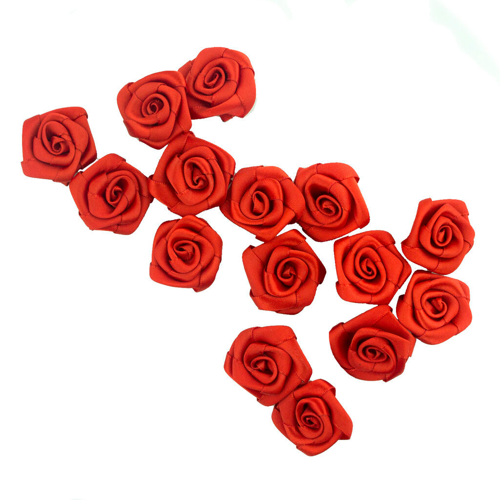 Deep red large rose ribbon trims displayed on a white background.