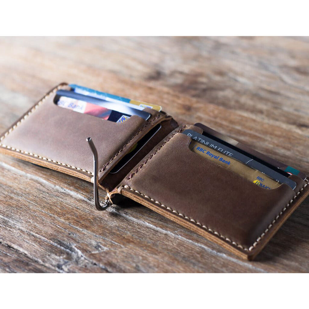 Close-up of an aluminium money clip showing its sleek design.