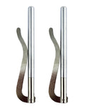 Two aluminium money clips displayed on a wooden surface.