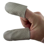 Two pairs of men's leather thimble protectors for crafting.