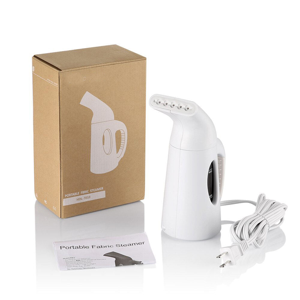 Portable garment steamer with a sleek design and power cord
