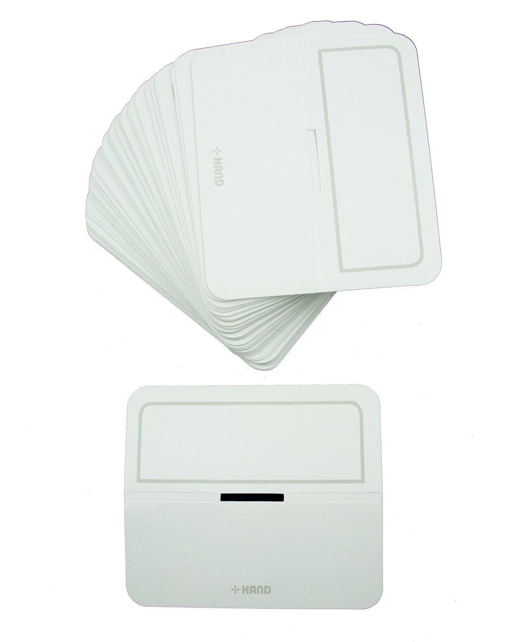 Pack of 70 small white fabric sample header cards