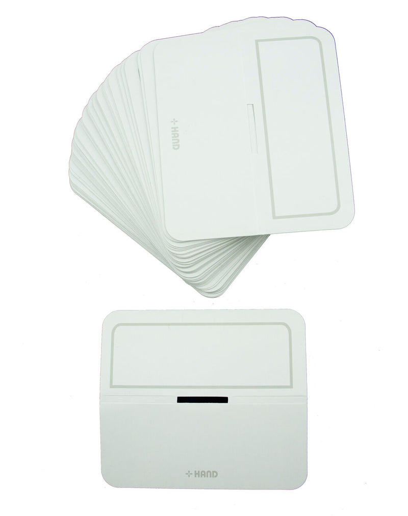 Pack of 70 small white fabric sample header cards