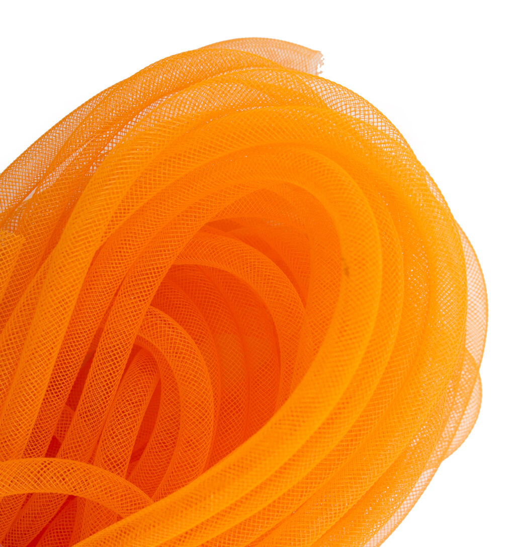 Orange lightweight millinery tubular crin trim, 8 mm diameter.
