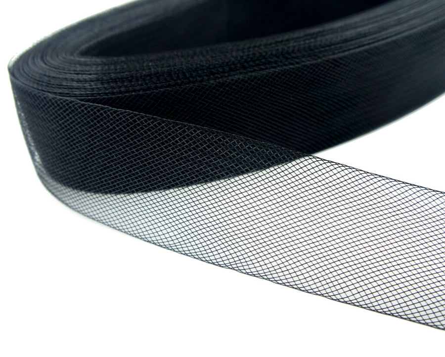 Black Nylon Crin Trim Bridal Webbing "Horses hair" Tougher Net - 50 mm W x 5 metres L