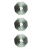 Three electric rotary cutter blades with a 70 mm diameter.