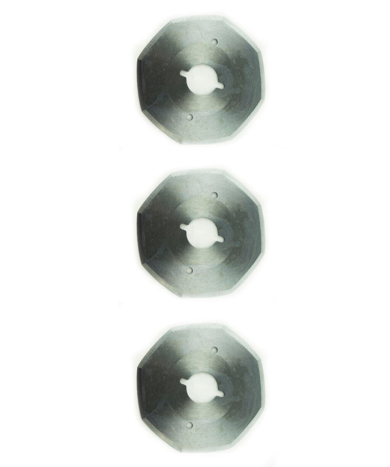 Three electric rotary cutter blades with a 70 mm diameter.
