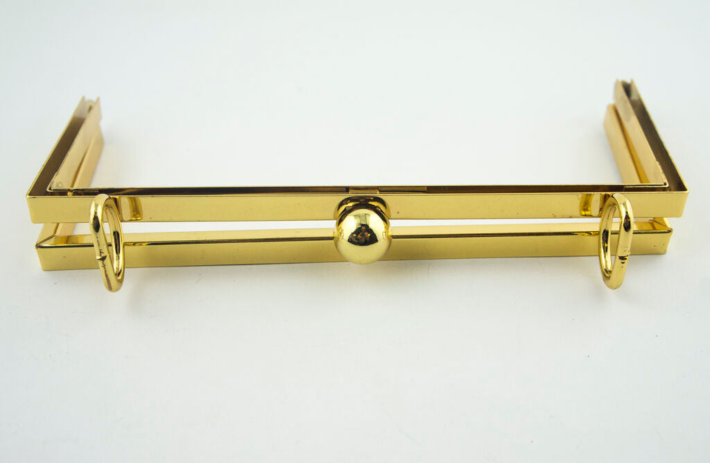 Side view of the square shoulder bag frame with strap rings