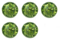 Five light green crystal buttons displayed on a white background.