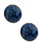 Two midnight blue crystal buttons on a white background.