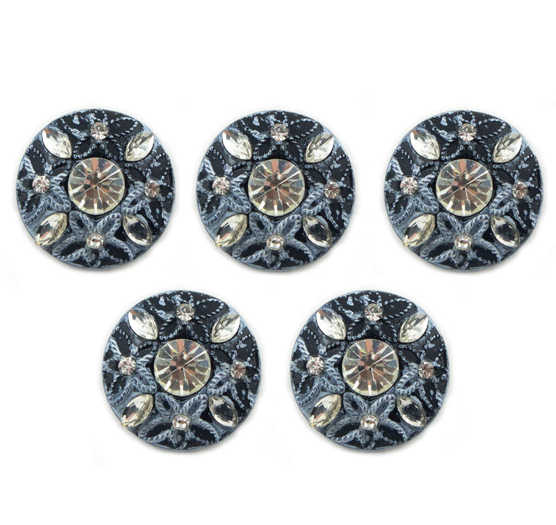 Vintage embossed flower pattern button with crystals.