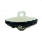 22 mm diameter black button displayed on fabric