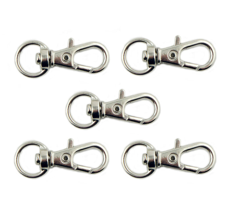 Pack of 5 silver tone metal lobster clasps with swivel rings.
