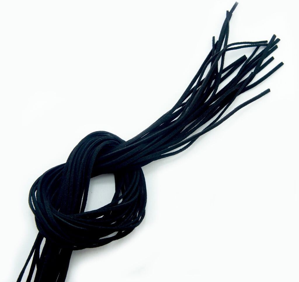 Black 3 mm suede trim displayed on a white background