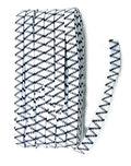 Roll of black and white flat sewing elastic, 10 mm wide.